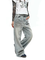Retro Wide-Leg Whiskered Flare Jeans Pants 5