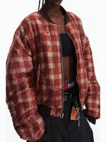 Reversible Distressed Plaid Cotton Bomber Jacket 2
