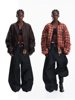 Reversible Distressed Plaid Cotton Bomber Jacket 5