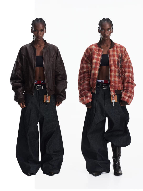 Reversible Distressed Plaid Cotton Bomber Jacket 5