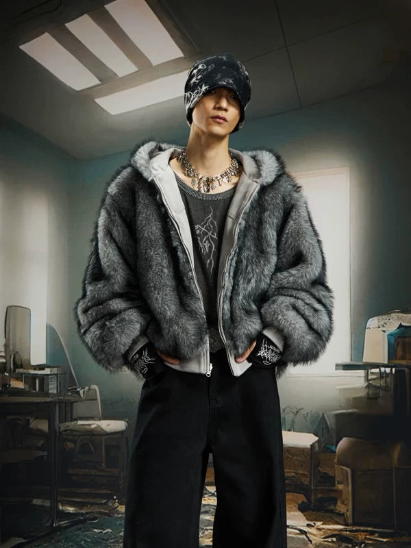 Reversible Faux Fur Zip Hooded Jacket 1