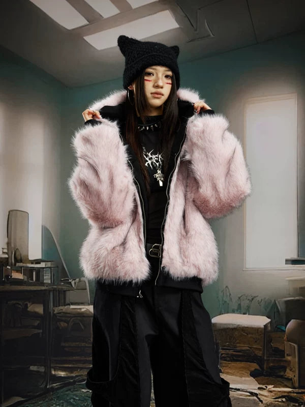 Reversible Faux Fur Zip Hooded Jacket 2