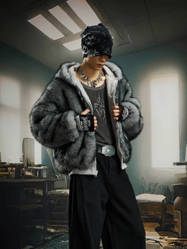Reversible Faux Fur Zip Hooded Jacket 4