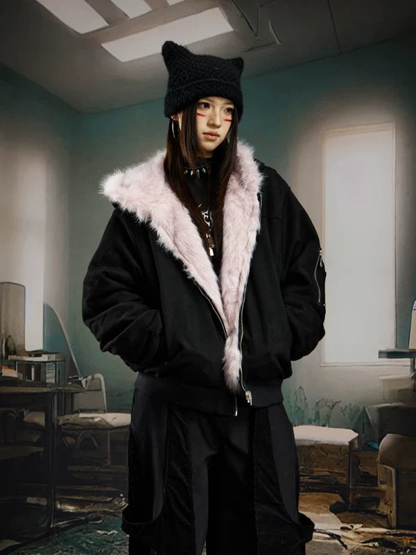 Reversible Faux Fur Zip Hooded Jacket 5