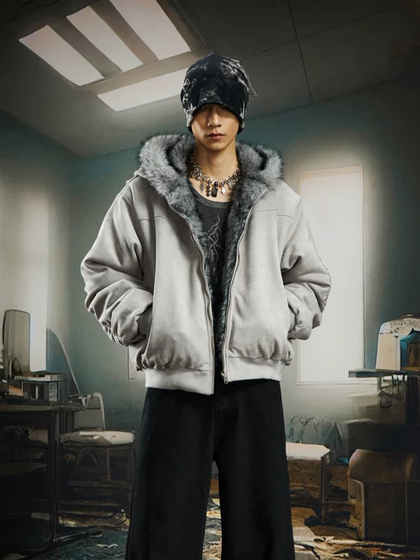 6116730255267,6116730255268,6116730255269,6116730255270, Reversible Faux Fur Zip Hooded Jacket