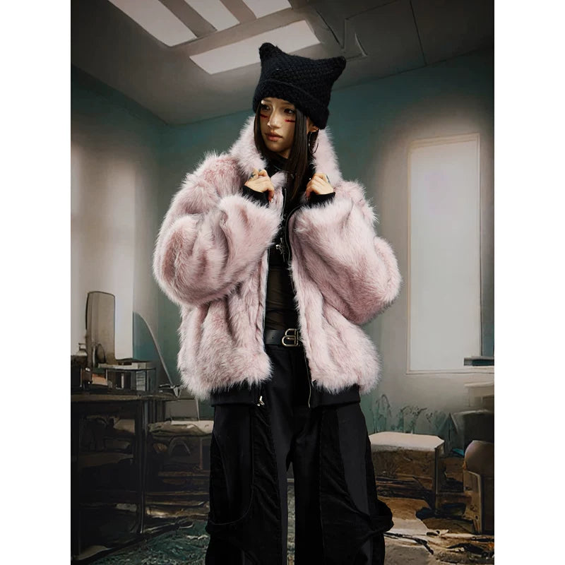 6116730255271,6116730255272,6116730255273,6116730255274, Reversible Faux Fur Zip Hooded Jacket