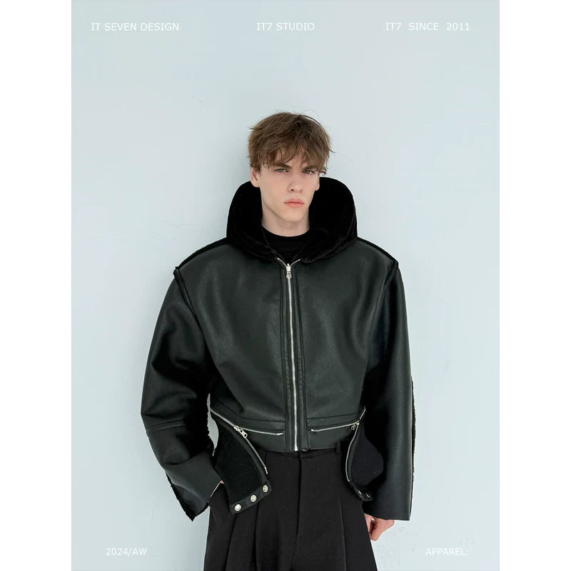 Reversible Fleece-Lined Hooded Leather Jacket 1
