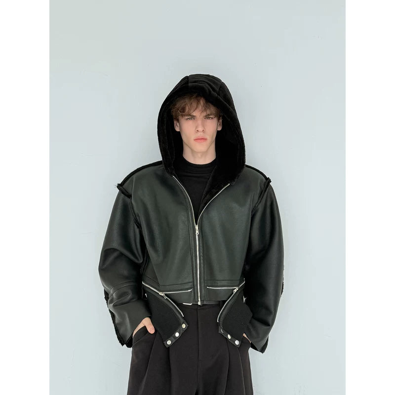 Reversible Fleece-Lined Hooded Leather Jacket 5