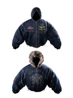 Reversible Hooded Bomber Jacket with Fur Trim 1