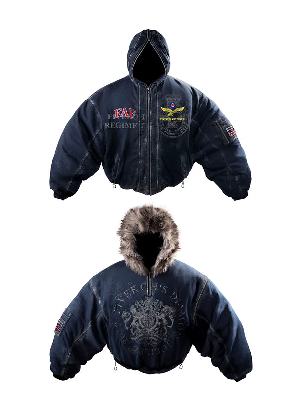Reversible Hooded Bomber Jacket with Fur Trim 1