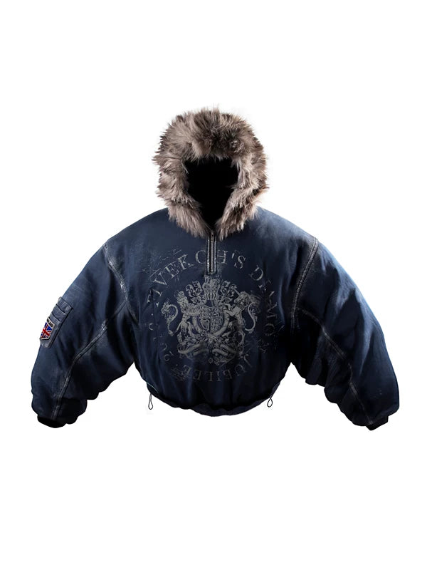Reversible Hooded Bomber Jacket with Fur Trim 3