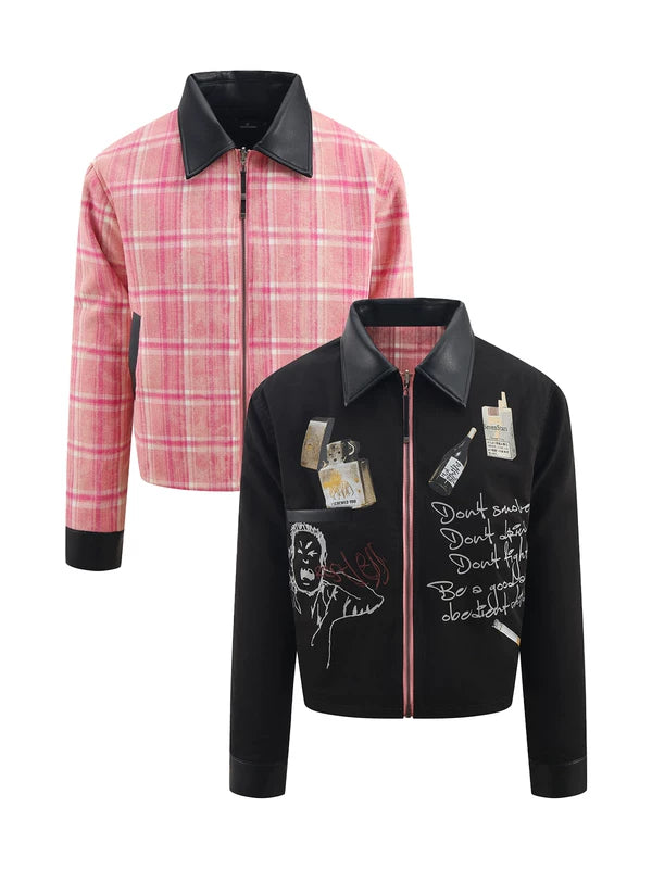Reversible Printed Faux Leather Collar Jacket 1