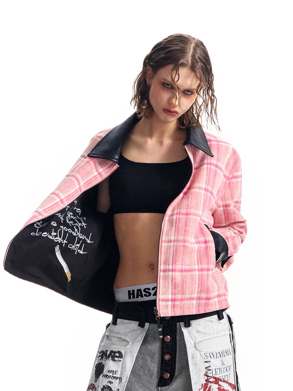 Reversible Printed Faux Leather Collar Jacket 2