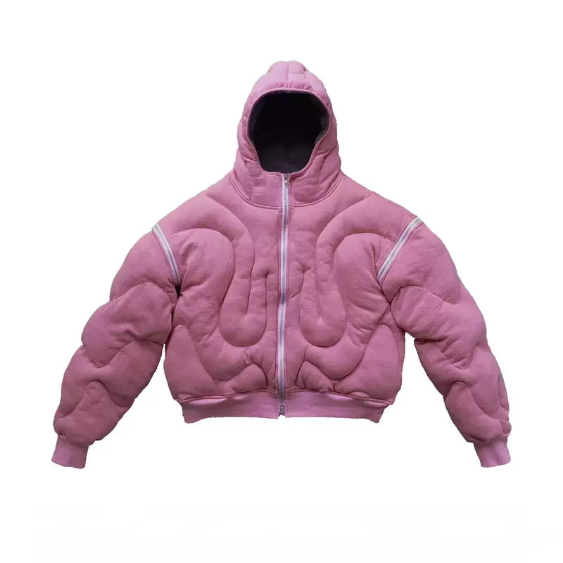 Reversible Quilted Hoodie Jacket with Zippers 1