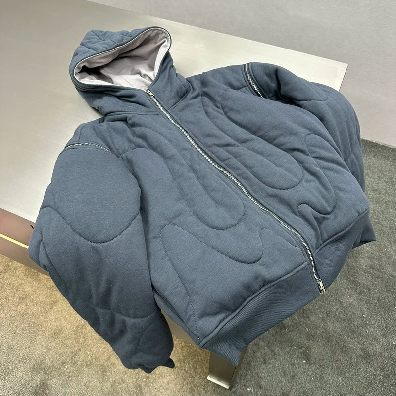 Reversible Quilted Hoodie Jacket with Zippers 3