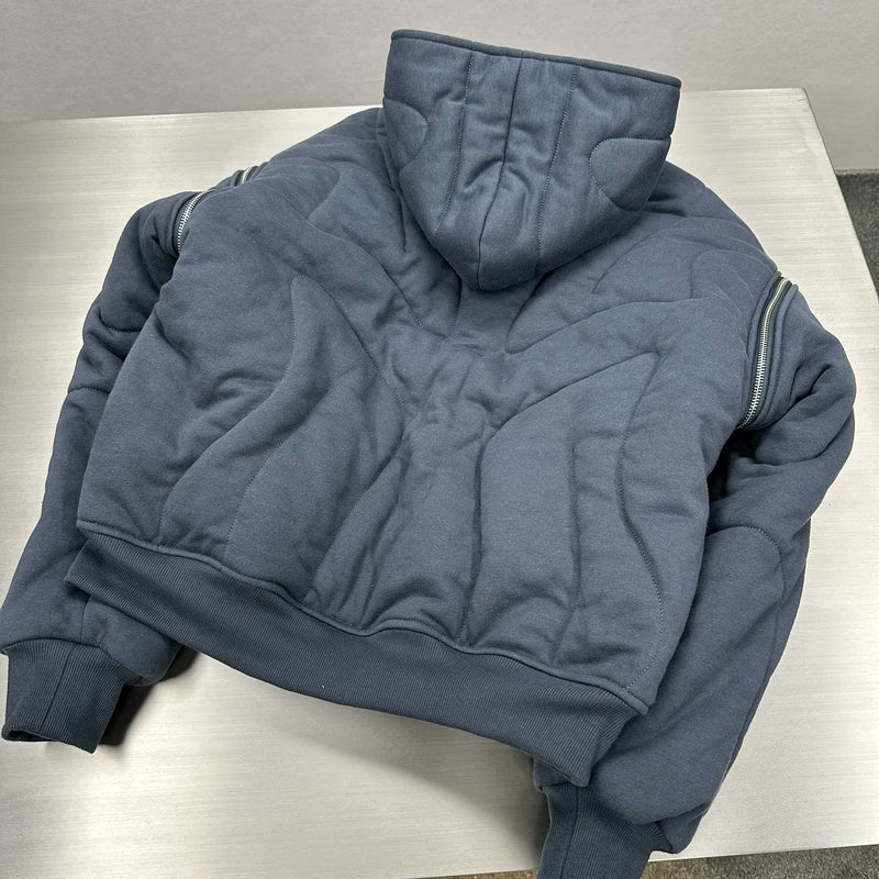 Reversible Quilted Hoodie Jacket with Zippers 4