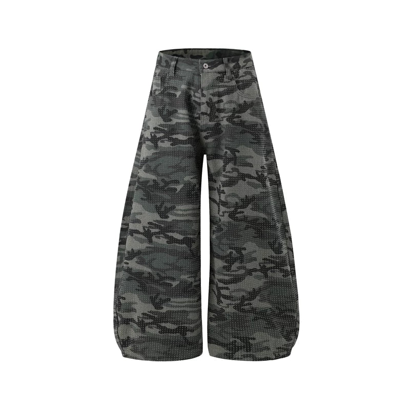 6102723065825,6102723065826,6102723065827,6102723065828, Rhinestone Camouflage Wide-Leg Lantern Jeans