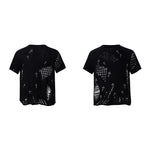 6100444560278,6100444560279,6100444560280,6100444560281, Rhinestone Cross Distressed Knit Sweater