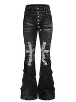 Rhinestone Cross Double Waist Button-Down Pants 5