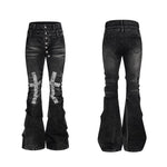 6159872650605,6159872650606,6159872650607,6159872650608, Rhinestone Cross Double Waist Button-Down Pants