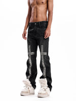 Rhinestone Cross Embellished Straight Leg Jeans 1