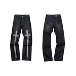6265072362533,6265072362534,6265072362535,6265072362536, Rhinestone Cross Embellished Straight Leg Jeans