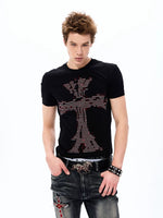 Rhinestone Cross Graphic Crew Neck T-Shirt 1