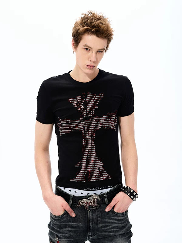 Rhinestone Cross Graphic Crew Neck T-Shirt 2