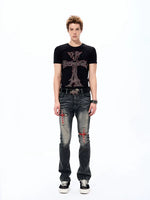 Rhinestone Cross Graphic Crew Neck T-Shirt 3
