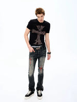 Rhinestone Cross Graphic Crew Neck T-Shirt 4
