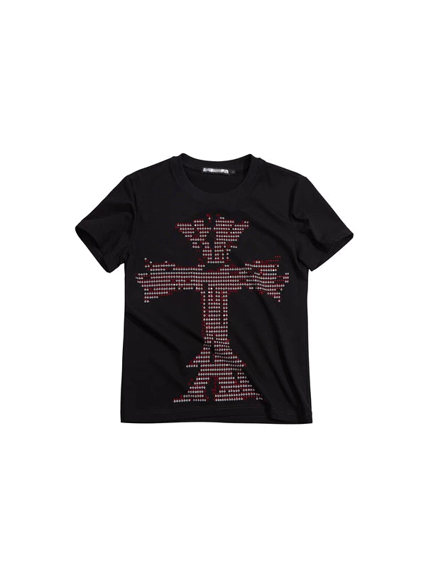Rhinestone Cross Graphic Crew Neck T-Shirt 5