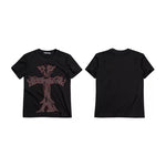6079951789937,6079951789938,6079951789939,6079951789940, Rhinestone Cross Graphic Crew Neck T-Shirt