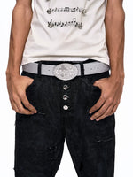 Rhinestone Cross Top-Grain Cowhide Leather Belt 2