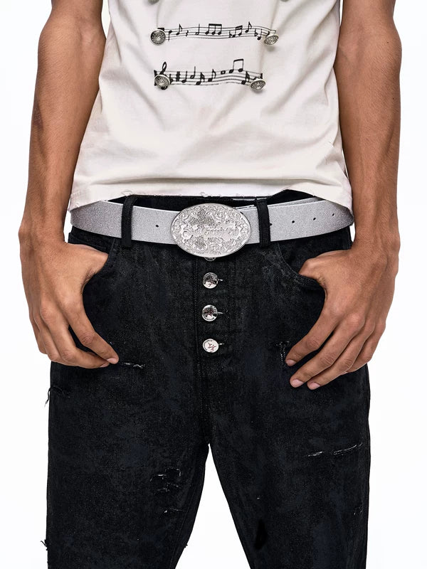 Rhinestone Cross Top-Grain Cowhide Leather Belt 2