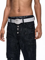 Rhinestone Cross Top-Grain Cowhide Leather Belt 3