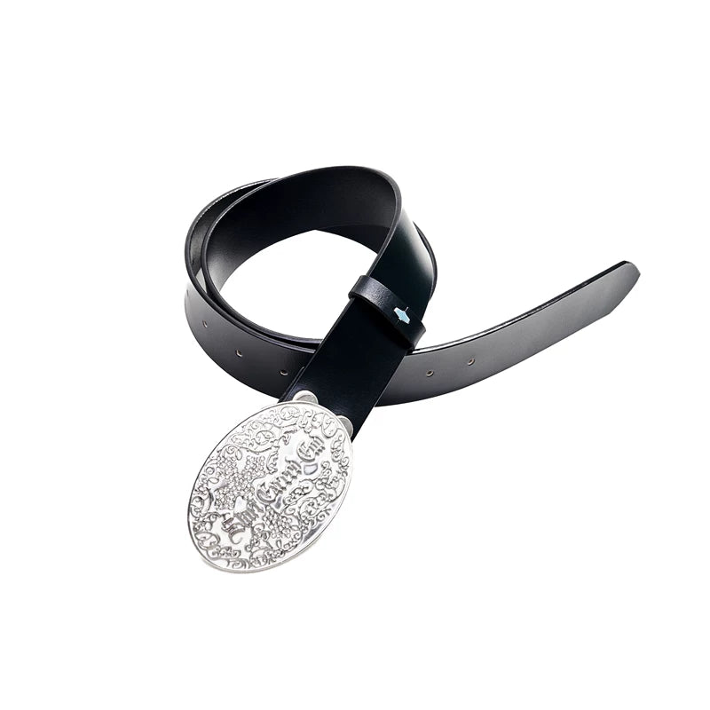 6071202996371, Rhinestone Cross Top-Grain Cowhide Leather Belt