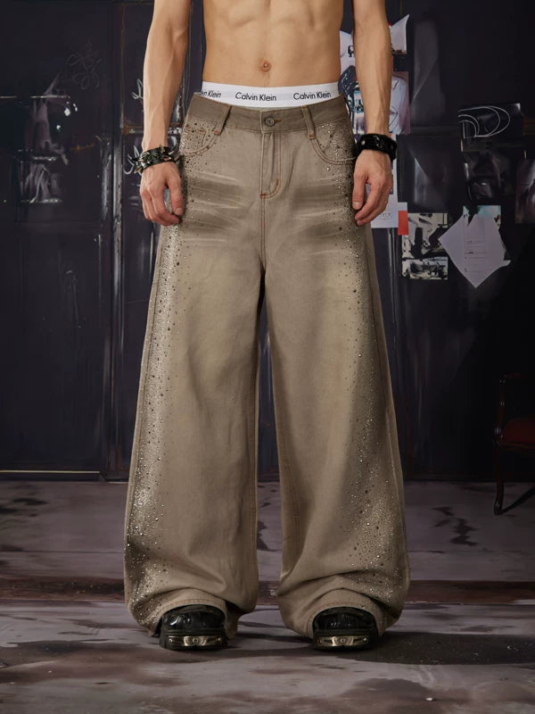 Rhinestone Distressed Wide-Leg Jeans 1
