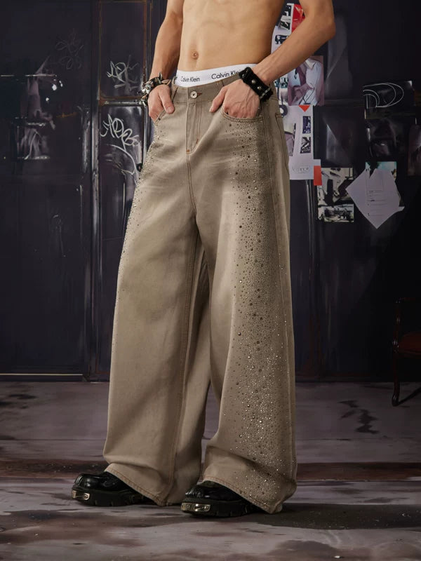 Rhinestone Distressed Wide-Leg Jeans 2