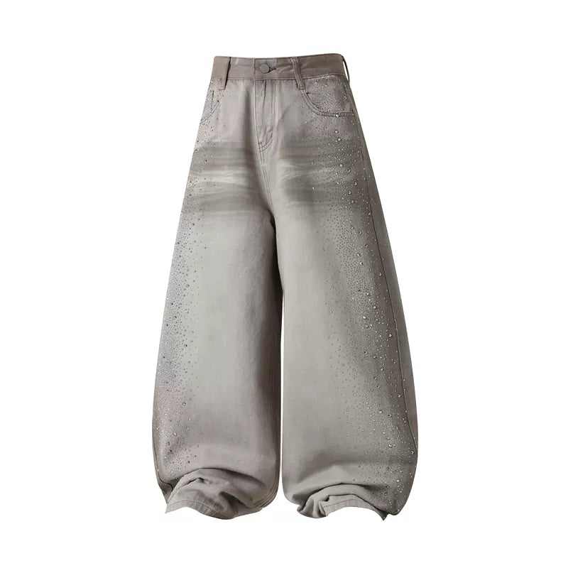6077427145761,6077427145762,6077427145763,6077427145764, Rhinestone Distressed Wide-Leg Jeans