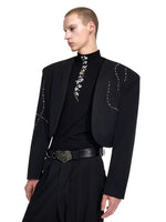 Rhinestone Embellished Collarless Cropped Suit Jacket 3