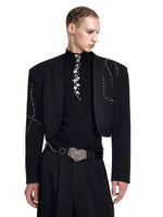 Rhinestone Embellished Collarless Cropped Suit Jacket 4