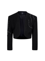 Rhinestone Embellished Collarless Cropped Suit Jacket 5
