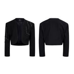 6081625982416,6081625982418,6081625982420,6081625982422, Rhinestone Embellished Collarless Cropped Suit Jacket