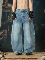 Rhinestone Embellished Distressed Wide-Leg Jeans Pants 1
