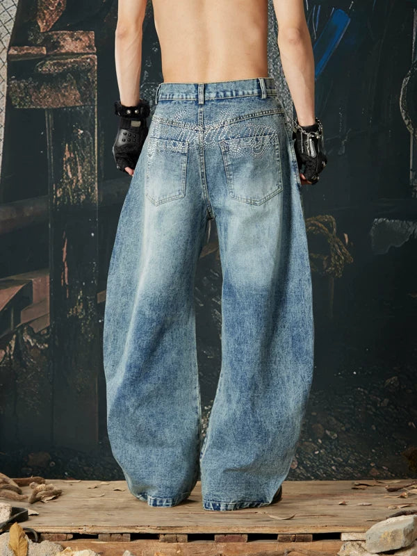 Rhinestone Embellished Distressed Wide-Leg Jeans Pants 2