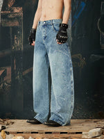Rhinestone Embellished Distressed Wide-Leg Jeans Pants 3