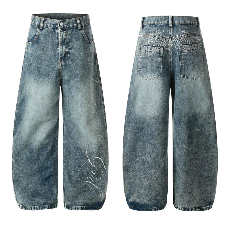 6197972087650,6197972087651,6197972087652,6197972087653, Rhinestone Embellished Distressed Wide-Leg Jeans Pants