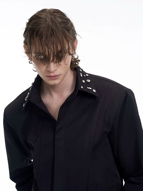 Rhinestone Embellished Long-Sleeve Shirt with Tie 2