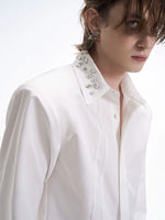 Rhinestone Embellished Long-Sleeve Shirt with Tie 3
