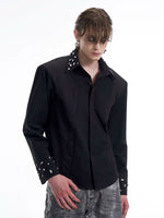 Rhinestone Embellished Long-Sleeve Shirt with Tie 4